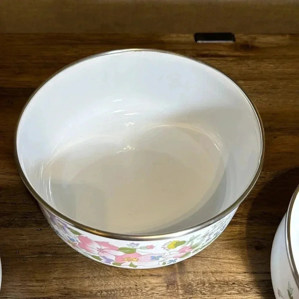 VTG Kobe Mixing Bowl Set of 3 Floral Pastel Enamel Nesting Flower Bowls JcPenny - Picture 6 of 16